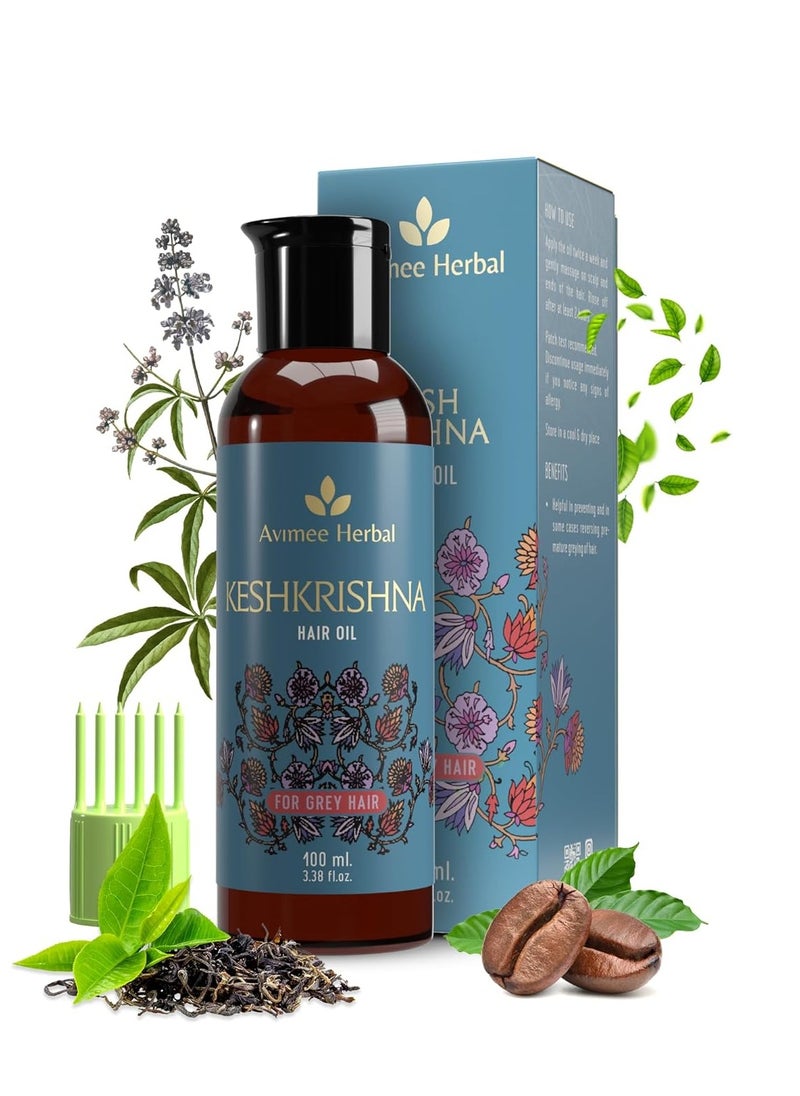 Keshkrishna Hair Oil, enhached With Indigo, Amla, Currly Leaf and Henna Oil, Mineral Oil Free, 100 ml