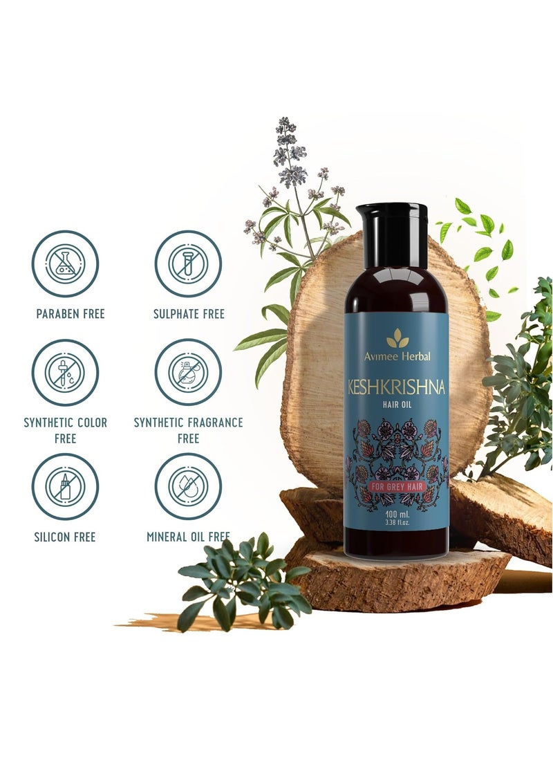 Keshkrishna Hair Oil, enhached With Indigo, Amla, Currly Leaf and Henna Oil, Mineral Oil Free, 100 ml