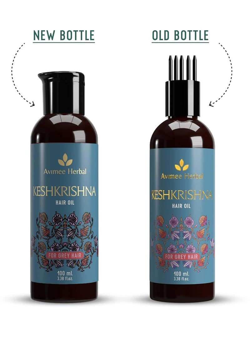 Keshkrishna Hair Oil, enhached With Indigo, Amla, Currly Leaf and Henna Oil, Mineral Oil Free, 100 ml