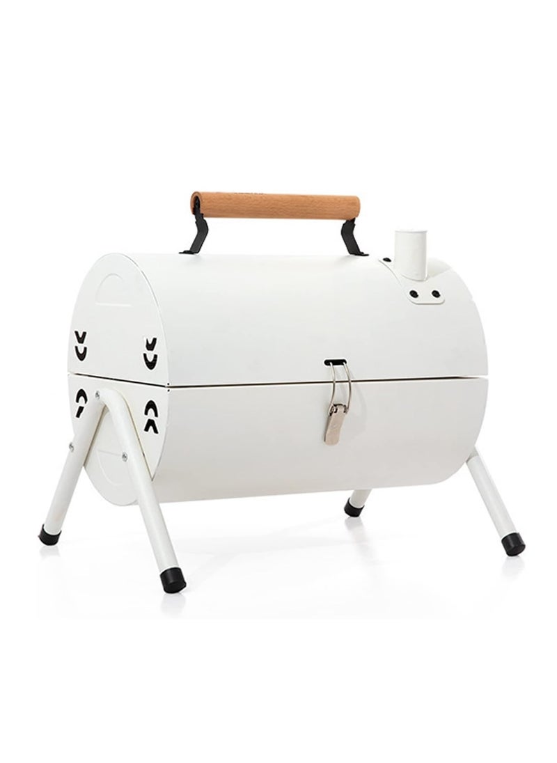 Portable Charcoal Grill With Cover And Chimney，Double Sided Barbecue,Tabletop BBQ Grill For Outdoor Camping Backyard Party Cooking ,White