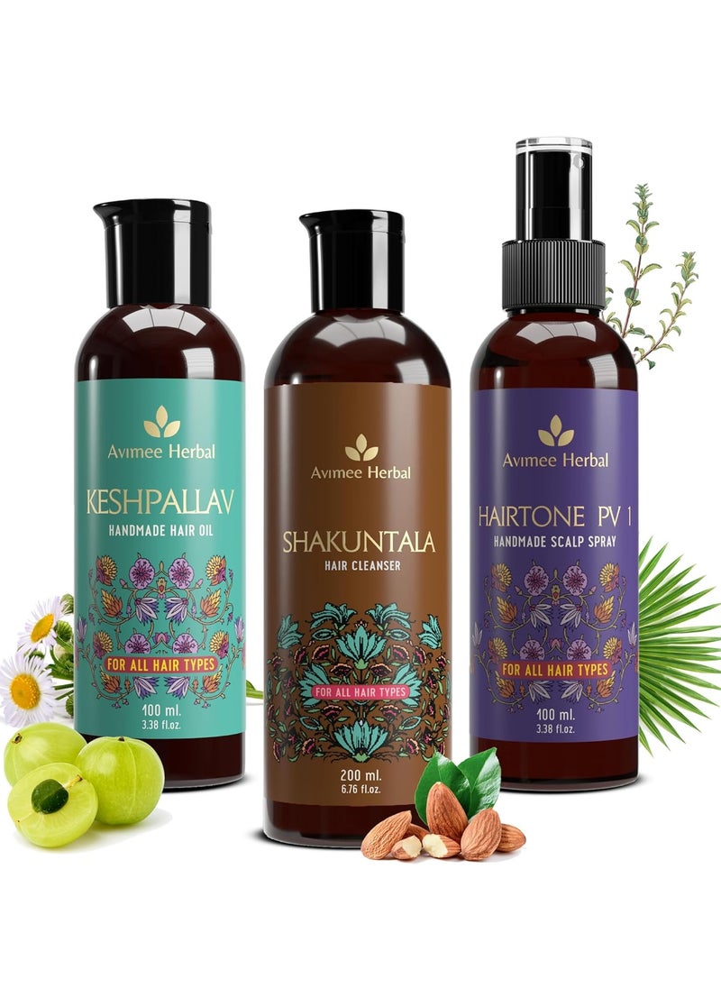 Hair Care Kit, For Hair Growth and Nourishment, Keshpallav Hair Oil, 100ml, Shakuntala Hair Cleanser, 200ml, Hairtone PV1 Scalp Spray, 100ml.