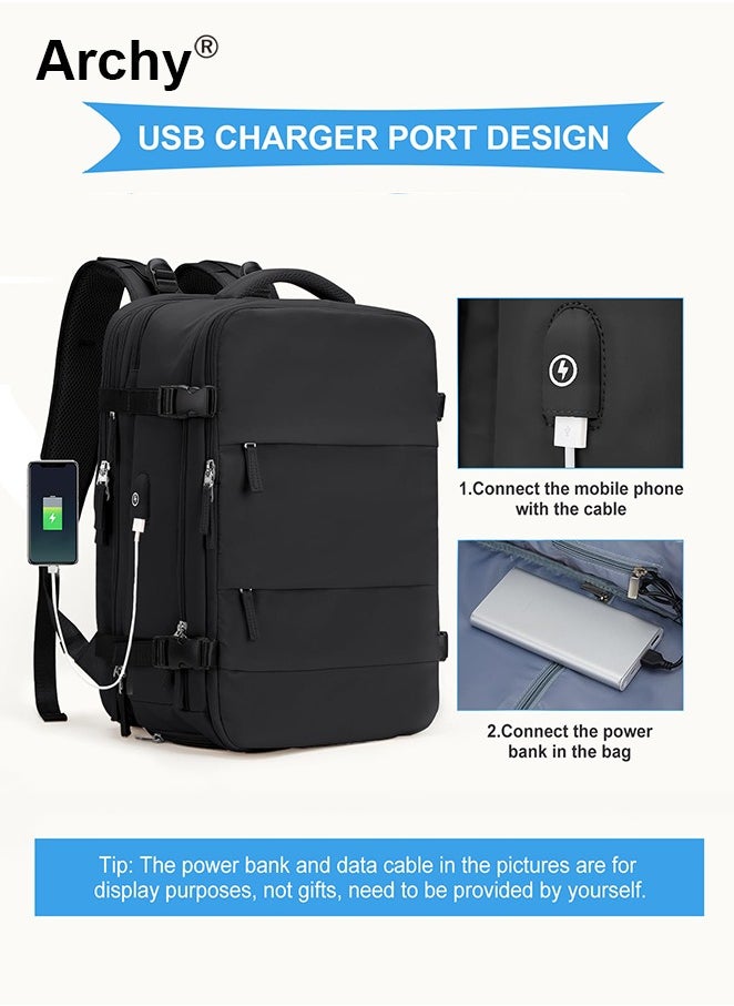 Travel Backpack Carry-On with USB Charging Port Men Women 15.6-Inch Laptop Backpack