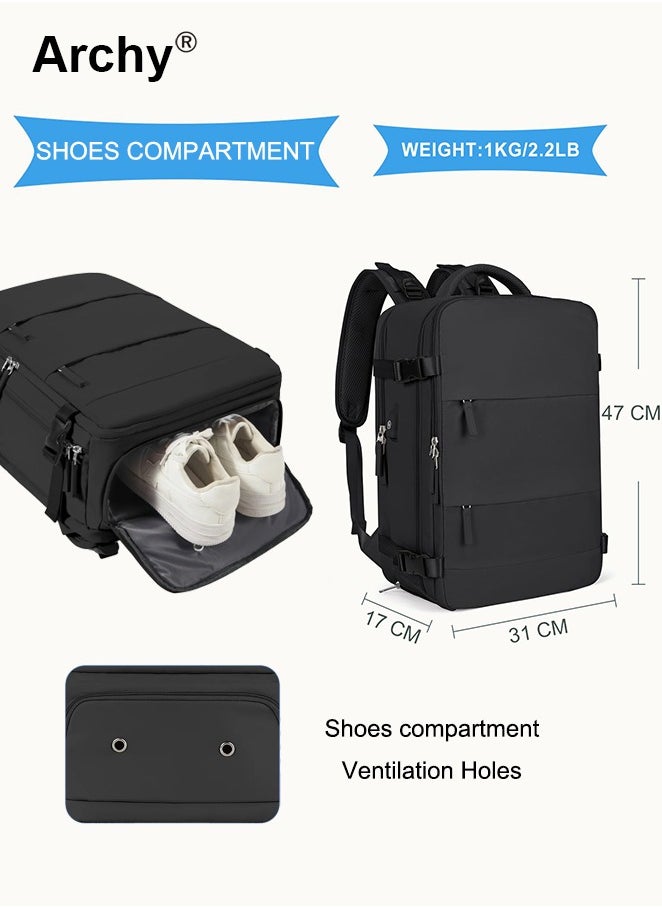 Travel Backpack Carry-On with USB Charging Port Men Women 15.6-Inch Laptop Backpack