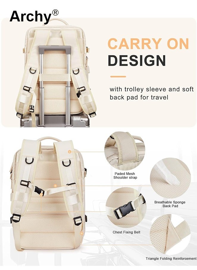 Travel Backpack for Men Women Carry On Backpack with USB Charging Port Shoe Compartment 15.6 Inch Laptop Backpack Flight Approved College School Bag Casual Daypack for Weekender Business Hiking