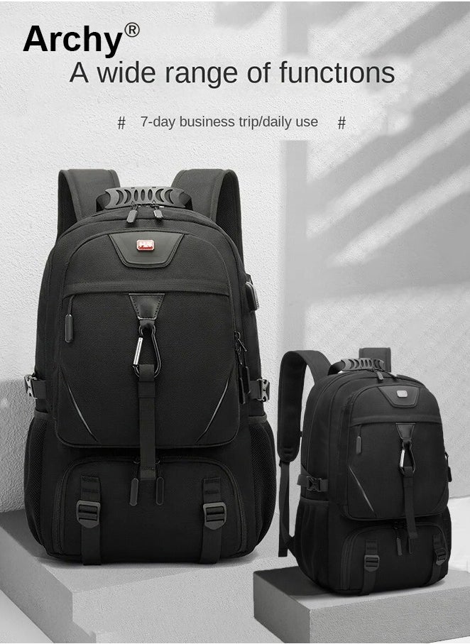 Unisex Hiking Backpack 60L Large Capacity Expandable Luggage Bag with USB Port Independent Shoes Compartment Travel Backpack