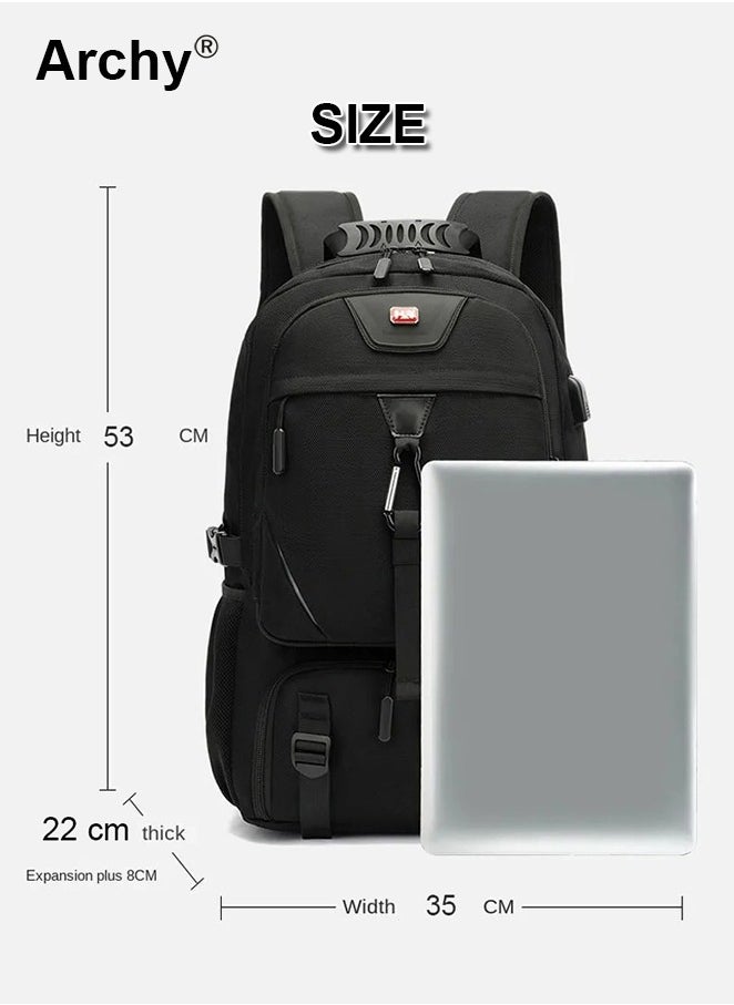 Unisex Hiking Backpack 60L Large Capacity Expandable Luggage Bag with USB Port Independent Shoes Compartment Travel Backpack