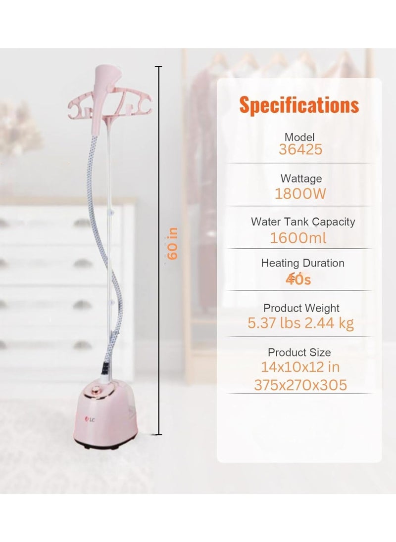 Garment Steamer for Clothes 1800W with Height Adjustable, 40 Second Heating Time, Heat Insulated Steam Hose