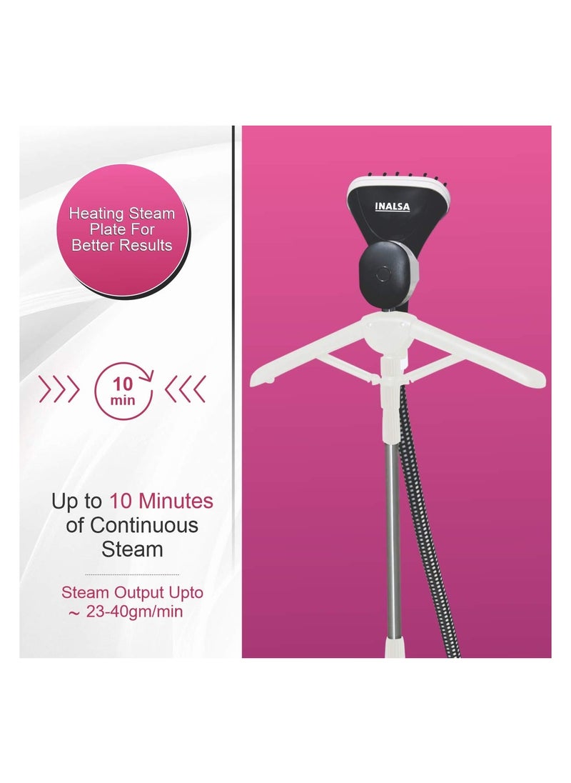 Garment Steamer Easy Steam 1600W with Detachable Fabric Brush & Stainless Steel Sole Plate, Fast Heat-Up, Portable Vertical Steamer for Clothes, White/Black