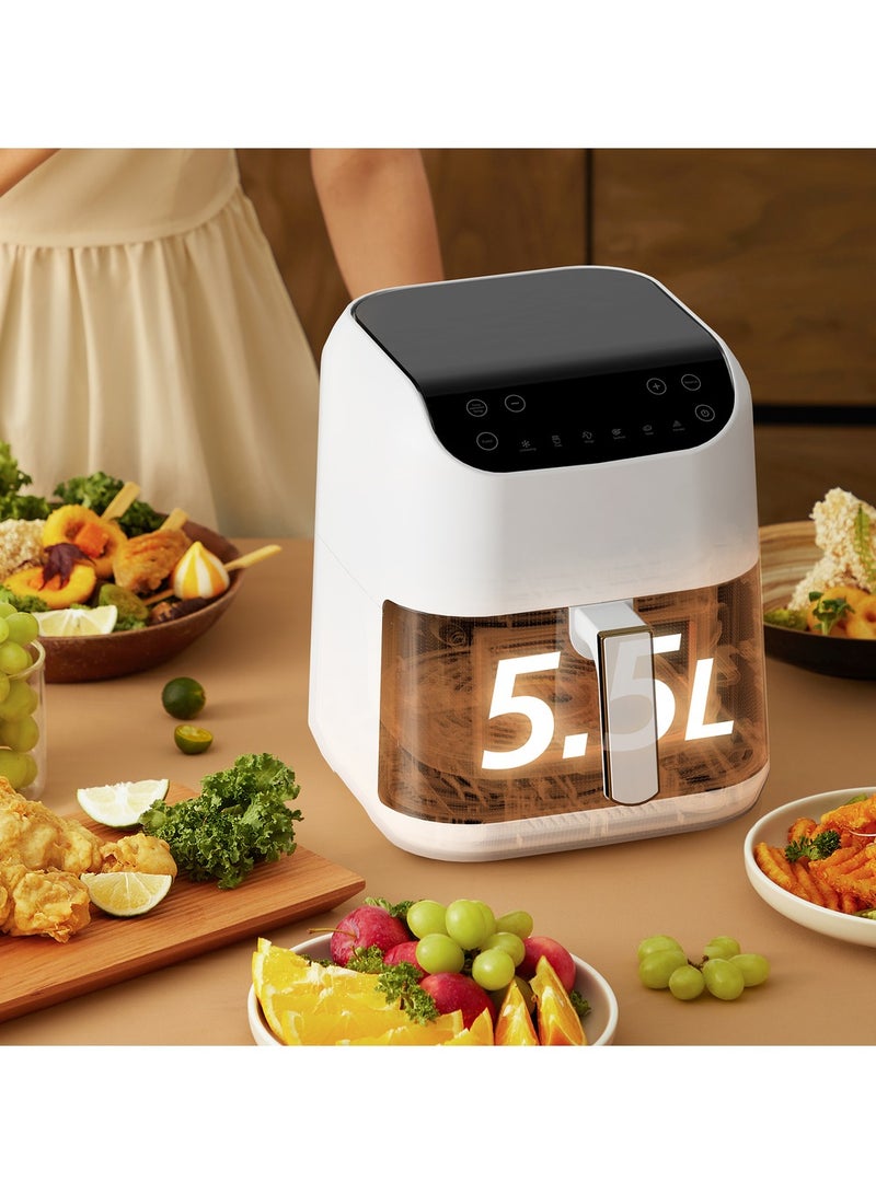 Digital Air Fryer, LED Display & Touch Control,  Oil-Free Fryer, 6 Preset Programs with  Dynamic NTC Temperature control & Time Set,Delay Start Function & Easy to Clean 5.5 L 1400 W DEM-KZ130W White