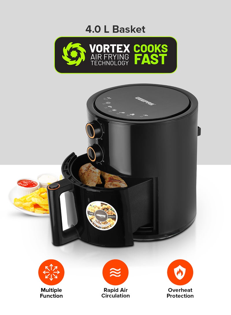 Air Fryer 4 L Pot| Non-Stick Coating with Vortex Frying Technology| Multiple Function, 1-60 Min Timer, Temperature 80-200 Degree Celsius| Ideal for Fries Steak Chicken Cake Meat Bread etc| 2 Years Warranty 4 L 1500 W GAF37513 Black