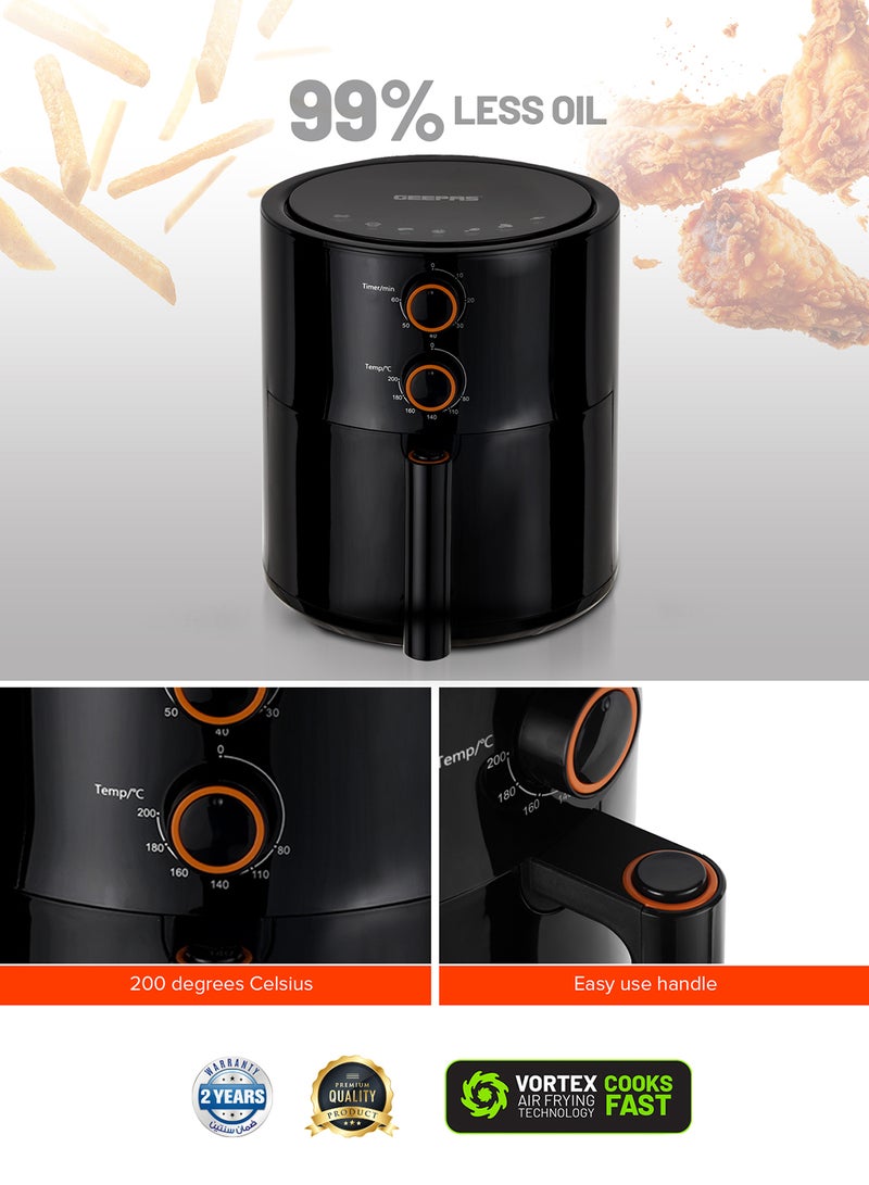 Air Fryer 4 L Pot| Non-Stick Coating with Vortex Frying Technology| Multiple Function, 1-60 Min Timer, Temperature 80-200 Degree Celsius| Ideal for Fries Steak Chicken Cake Meat Bread etc| 2 Years Warranty 4 L 1500 W GAF37513 Black