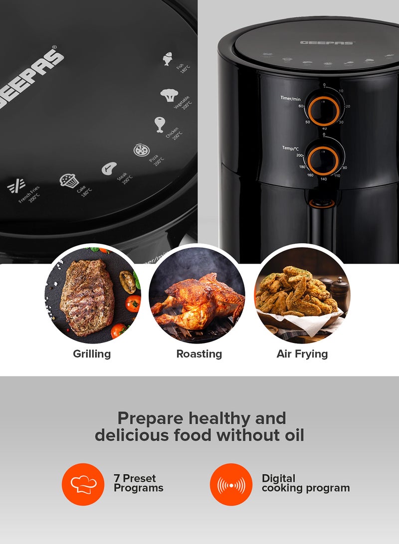 Air Fryer 4 L Pot| Non-Stick Coating with Vortex Frying Technology| Multiple Function, 1-60 Min Timer, Temperature 80-200 Degree Celsius| Ideal for Fries Steak Chicken Cake Meat Bread etc| 2 Years Warranty 4 L 1500 W GAF37513 Black