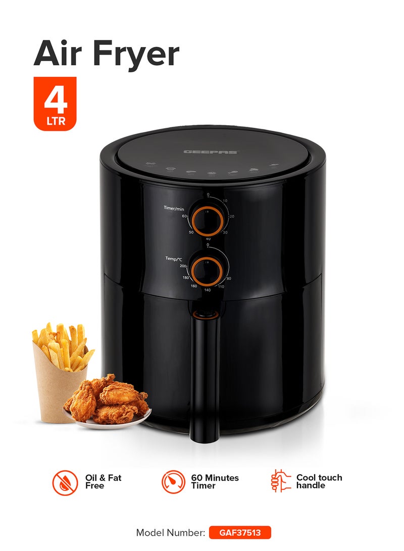 Air Fryer 4 L Pot| Non-Stick Coating with Vortex Frying Technology| Multiple Function, 1-60 Min Timer, Temperature 80-200 Degree Celsius| Ideal for Fries Steak Chicken Cake Meat Bread etc| 2 Years Warranty 4 L 1500 W GAF37513 Black