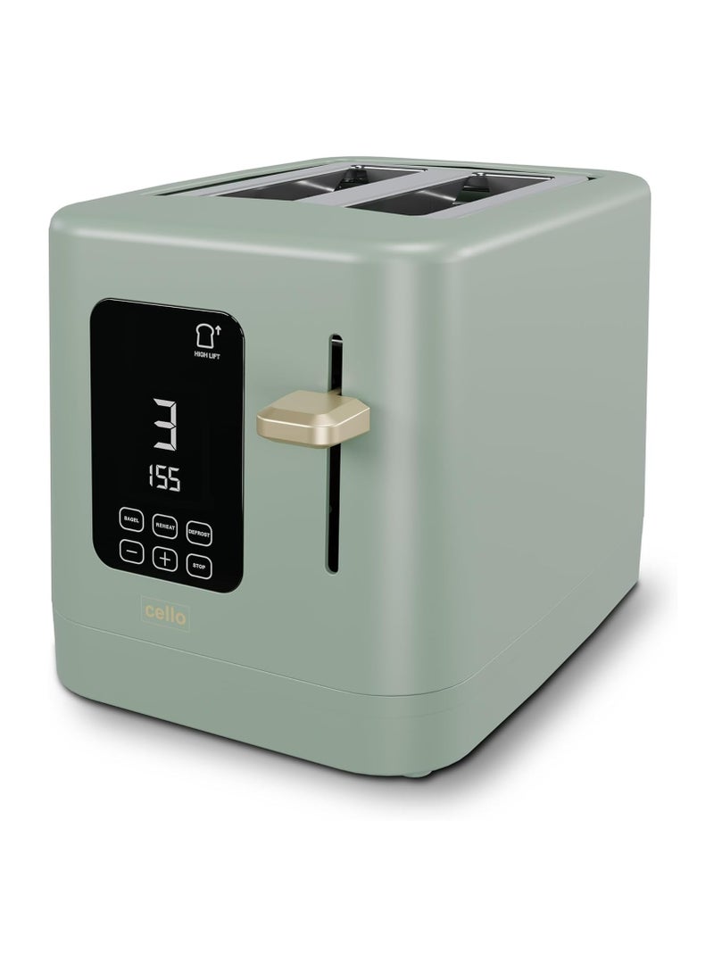 Digital 2 Slice Toaster - 800W with Timer & Wide Slot in Sage Green