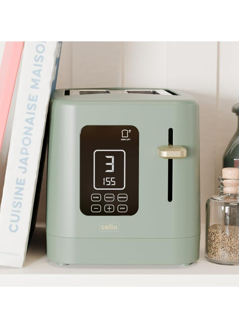 Digital 2 Slice Toaster - 800W with Timer & Wide Slot in Sage Green