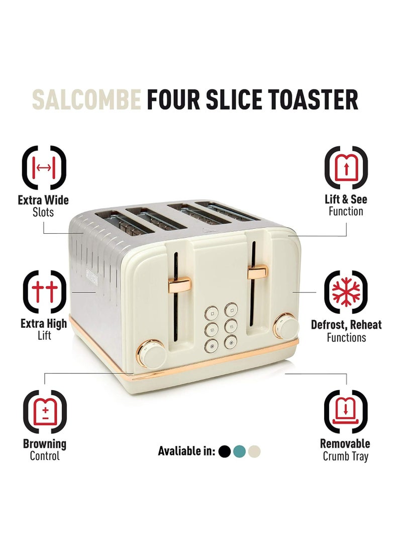 Salcombe Cream Toaster - 4 Slice with Adjustable Browning Levels