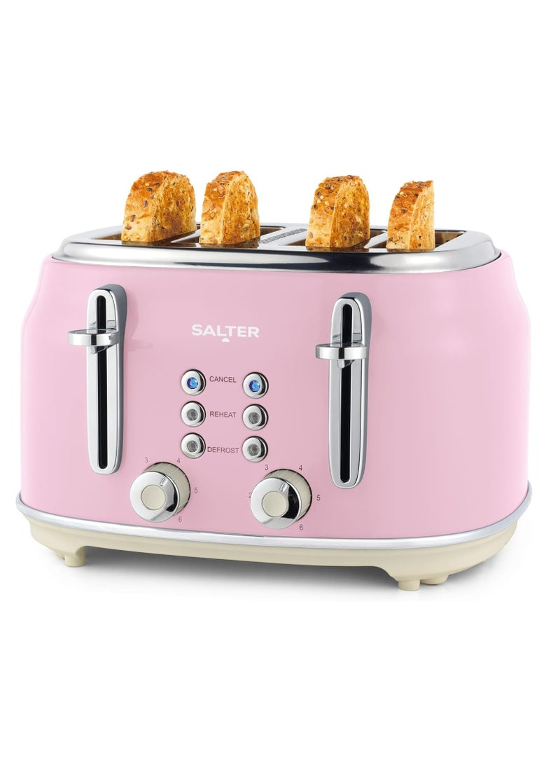 EK5739PNK Retro 4-Slice Toaster – Pink with Wide Slots and 6 Browning Levels