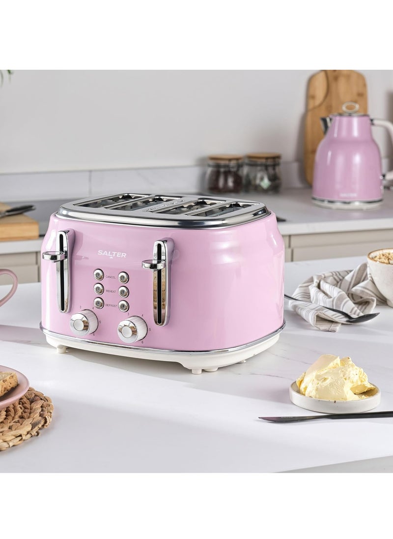 EK5739PNK Retro 4-Slice Toaster – Pink with Wide Slots and 6 Browning Levels