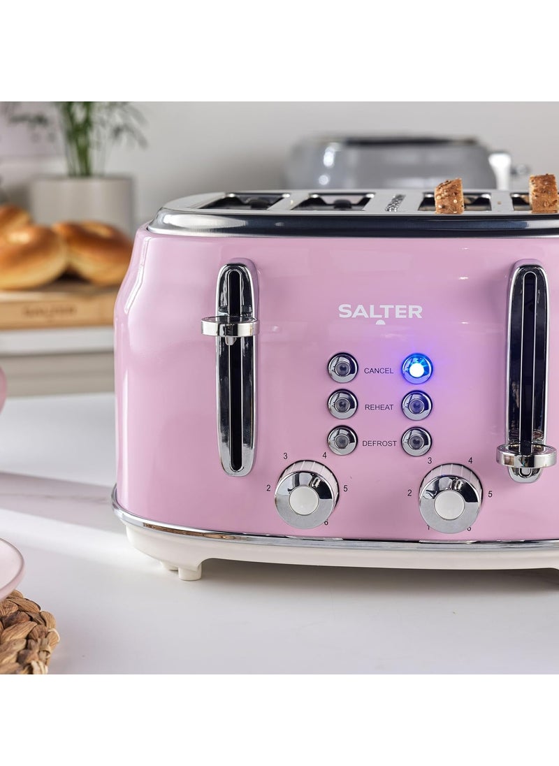 EK5739PNK Retro 4-Slice Toaster – Pink with Wide Slots and 6 Browning Levels