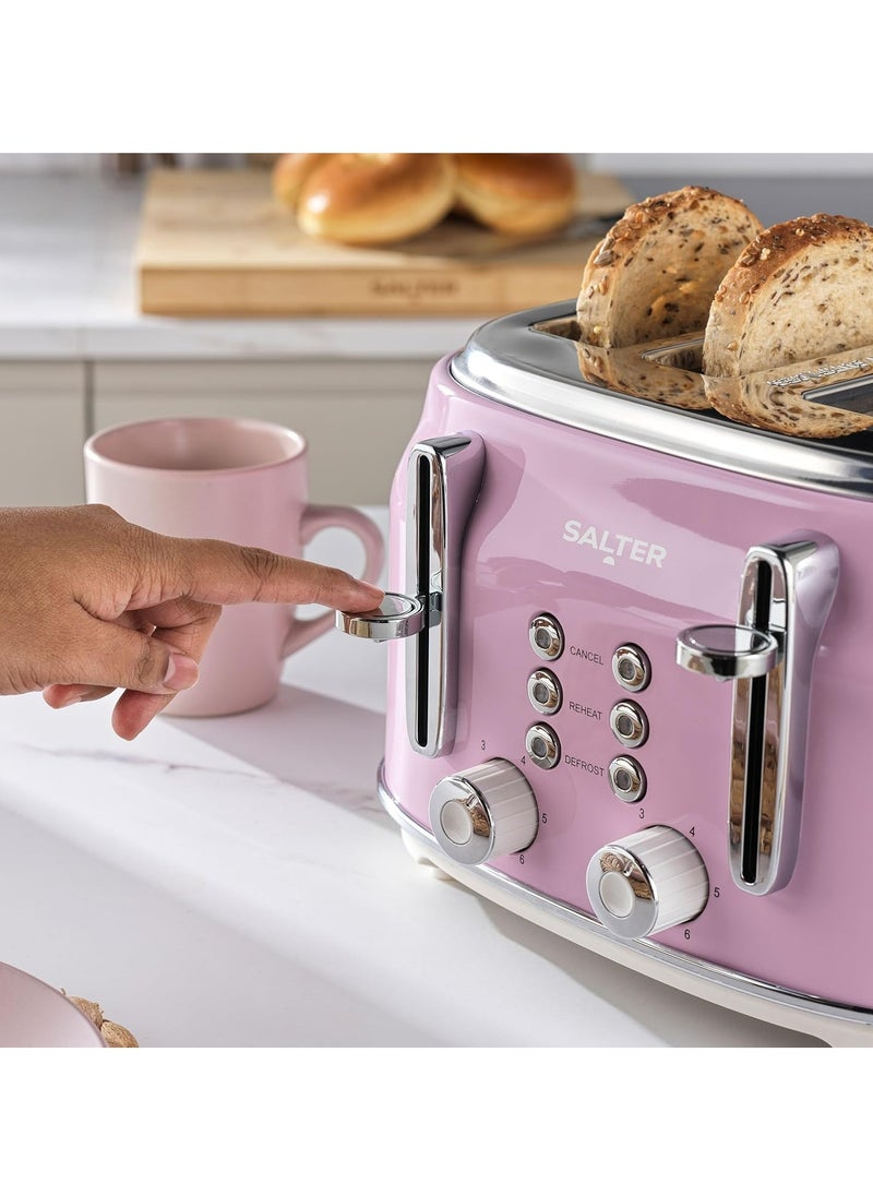 EK5739PNK Retro 4-Slice Toaster – Pink with Wide Slots and 6 Browning Levels