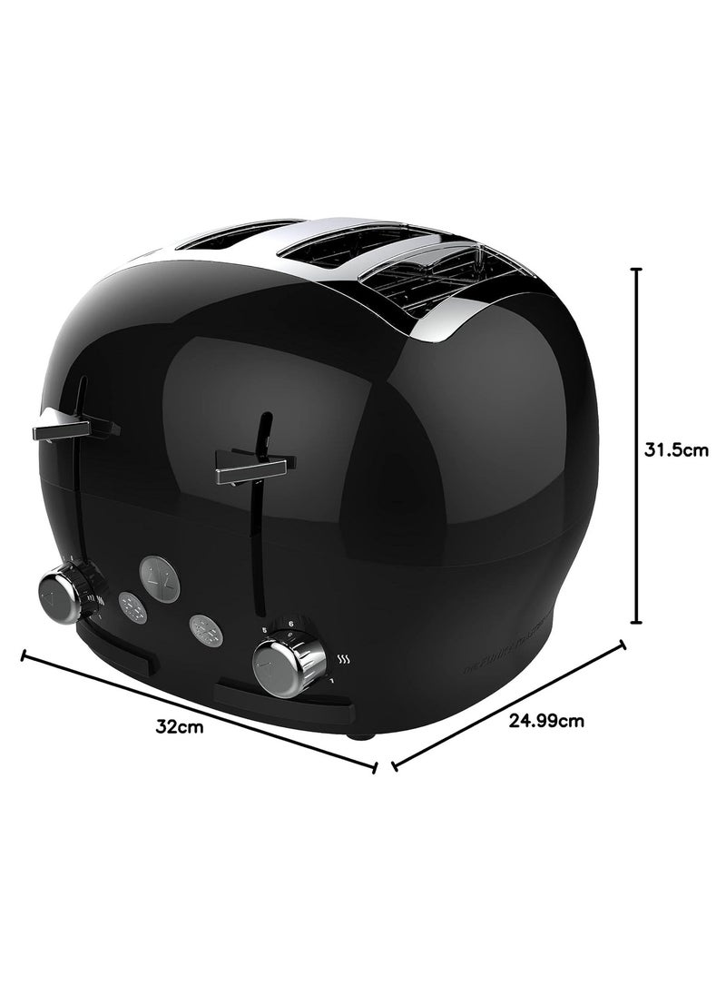 FUNKY Large Retro Toaster - 4 Slice Black Toaster with Extra Wide & Deep Slots