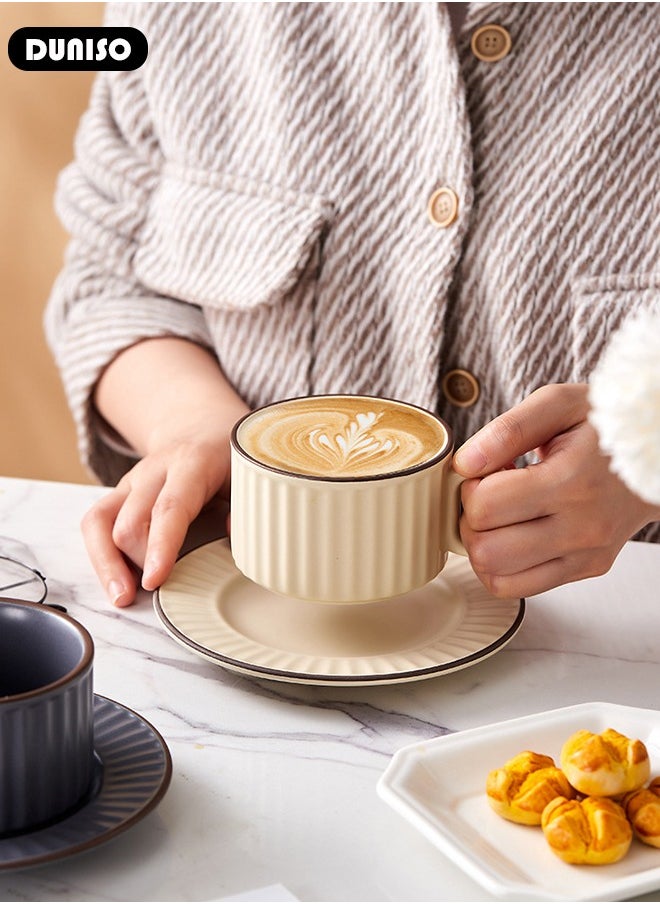 Tea Cup and Saucer Set,  Porcelain Espresso Coffee Cup with Saucer and Spoon, Ceramic Tea and Coffee Mugs for Home,Office Elegant Afternoon Tea and Artful Coffee Enjoyment
