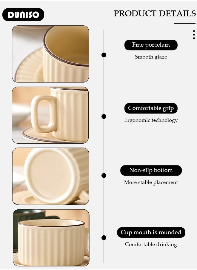 Tea Cup and Saucer Set,  Porcelain Espresso Coffee Cup with Saucer and Spoon, Ceramic Tea and Coffee Mugs for Home,Office Elegant Afternoon Tea and Artful Coffee Enjoyment