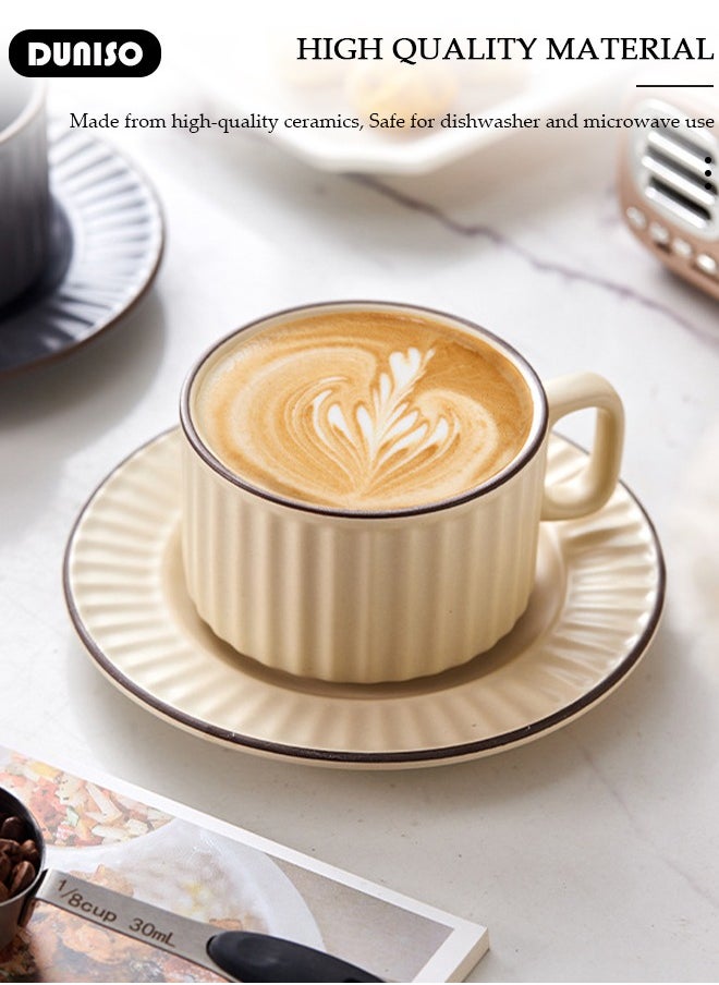 Tea Cup and Saucer Set,  Porcelain Espresso Coffee Cup with Saucer and Spoon, Ceramic Tea and Coffee Mugs for Home,Office Elegant Afternoon Tea and Artful Coffee Enjoyment