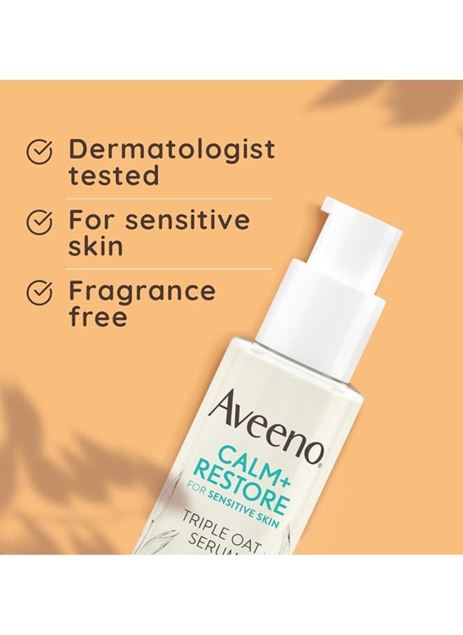Aveeno Face CALM+RESTORE Triple Oat Serum, 24-Hour Moisturisation, For Sensitive Skin, With Triple Oat Complex And Calming Feverfew, Fragrance Free, 30ml