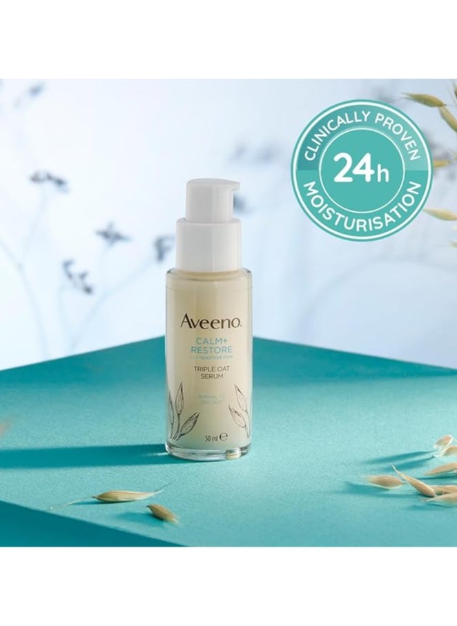Aveeno Face CALM+RESTORE Triple Oat Serum, 24-Hour Moisturisation, For Sensitive Skin, With Triple Oat Complex And Calming Feverfew, Fragrance Free, 30ml