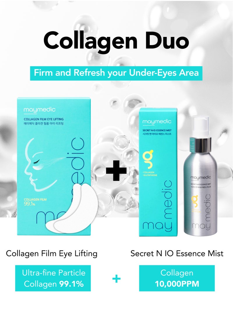 Korean Skincare Bundle - Collagen Eye Mask Patches & Hydrating Essence Mist - Anti-Aging, Brightening, and Moisturizing for Youthful, Radiant Skin