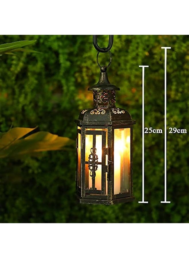 Decorative Lanterns 10inch High Vintage Style Hanging Lantern, Metal Candleholder for Indoor Outdoor, Events, Parities and Weddings(Black with Gold Brush)