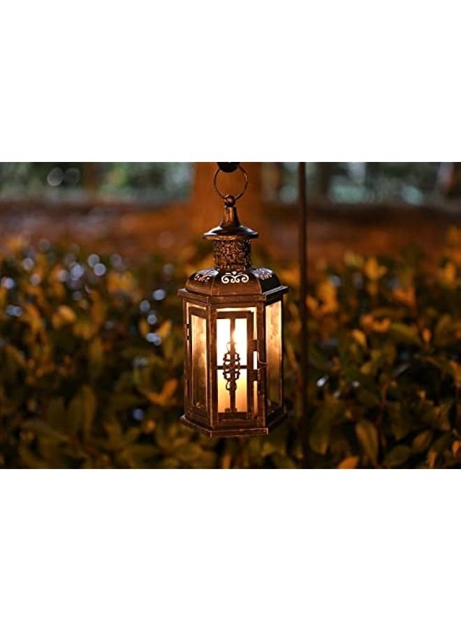 Decorative Lanterns 10inch High Vintage Style Hanging Lantern, Metal Candleholder for Indoor Outdoor, Events, Parities and Weddings(Black with Gold Brush)