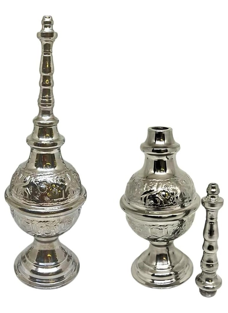 Moroccan Handmade Rose Water/Mist Sprinkler (Marash), Silver Brass, 18cm