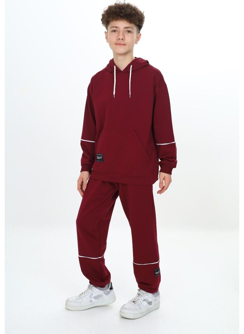 Boy Stripe Garni Detailed Hooded 2 Yarn Tracksuit Set 9-14 Years Wap 7128