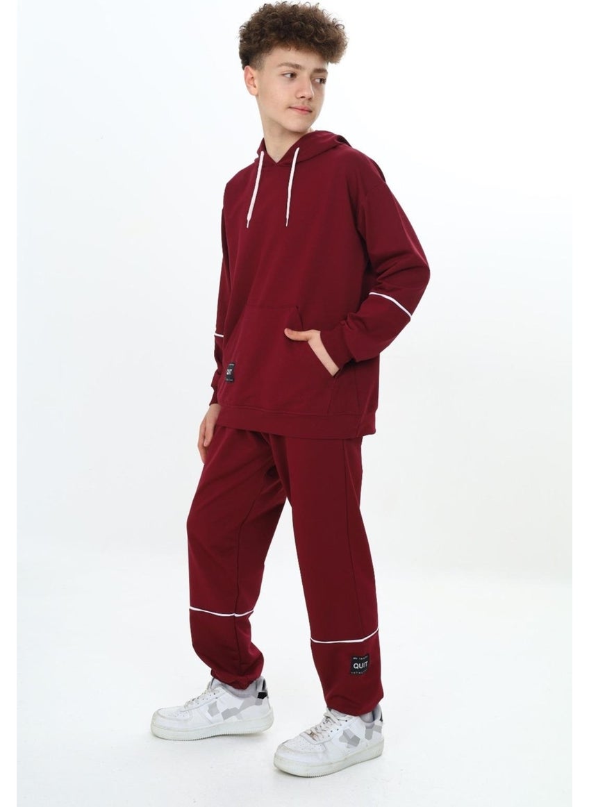 Boy Stripe Garni Detailed Hooded 2 Yarn Tracksuit Set 9-14 Years Wap 7128