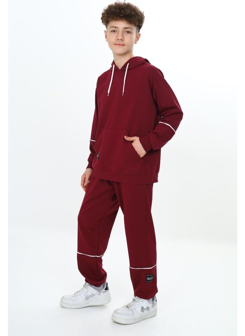 Boy Stripe Garni Detailed Hooded 2 Yarn Tracksuit Set 9-14 Years Wap 7128