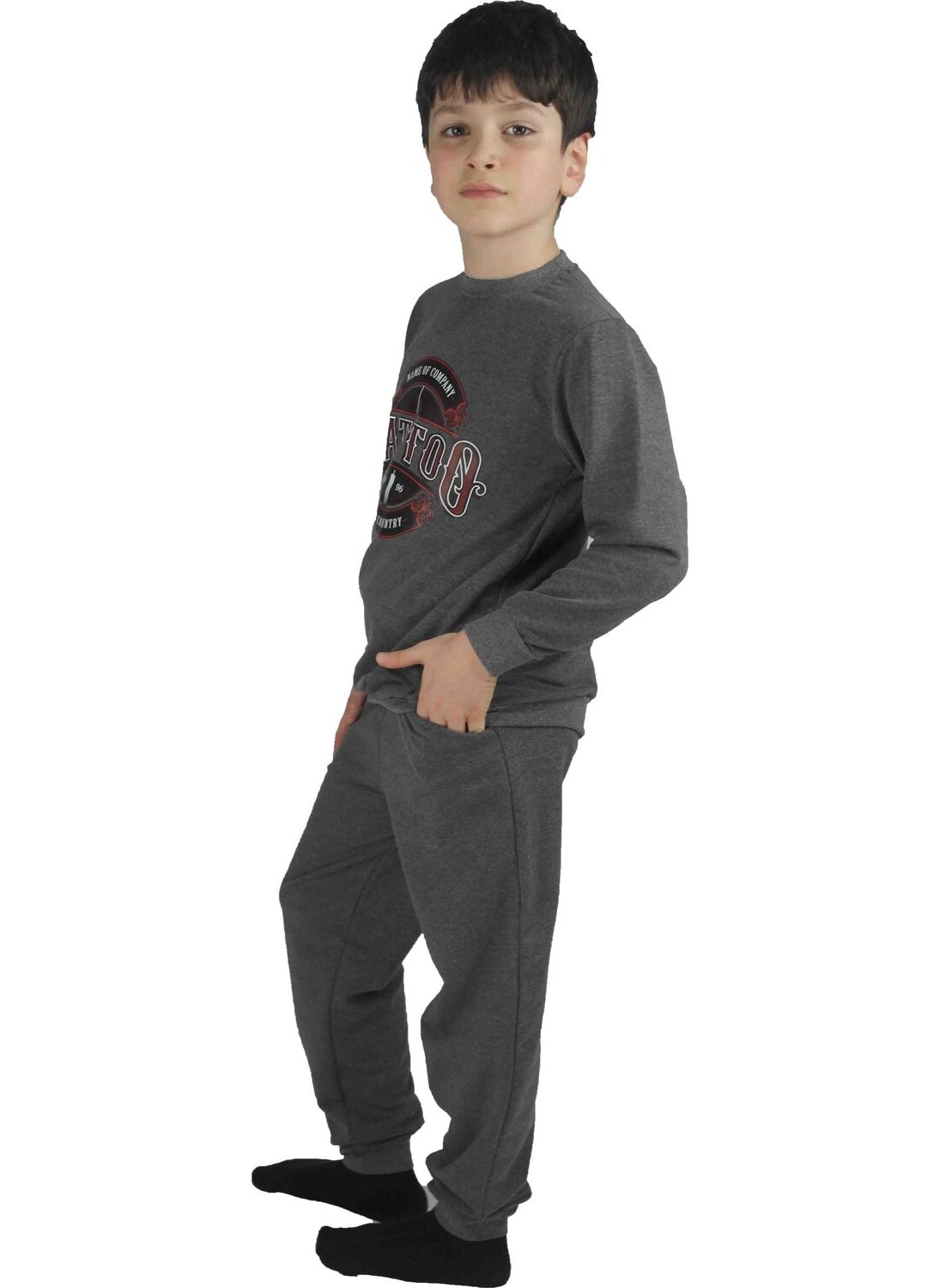 Men's Waiter Printed Anthracite Cotton Tracksuit Set