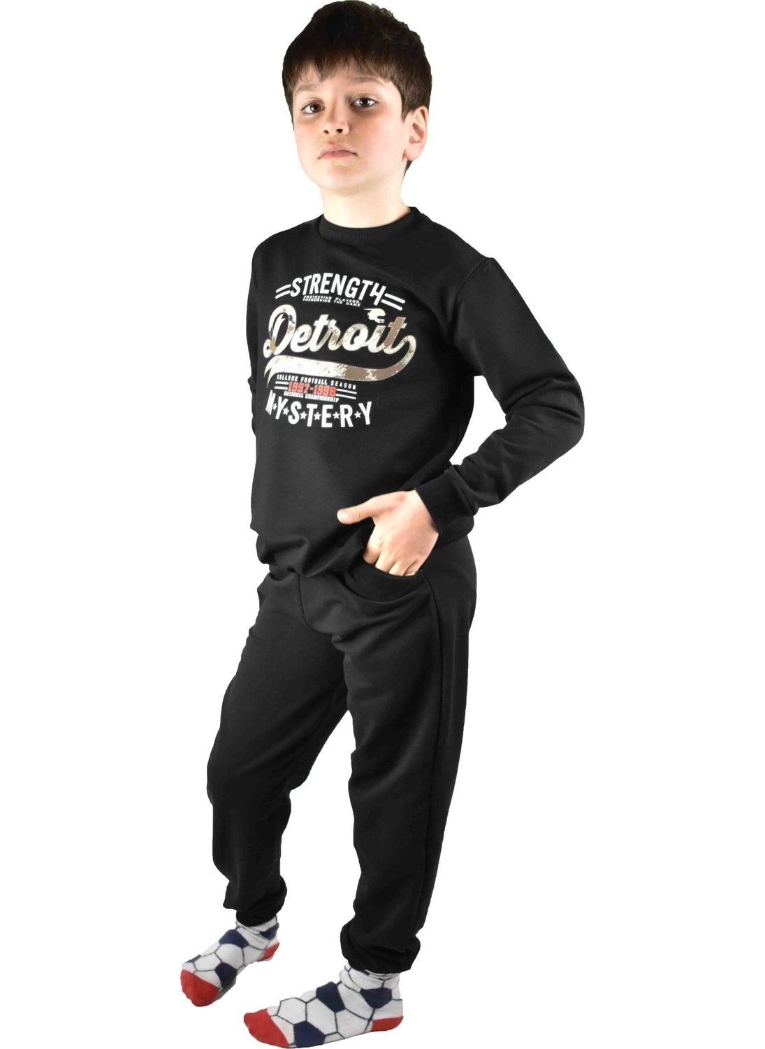 Men's Waiter Printed Black Cotton Tracksuit Set