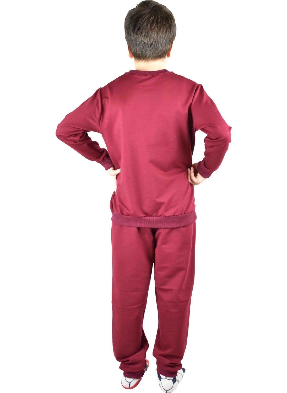 Men's Waiter Printed Claret Red Cotton Tracksuit Set