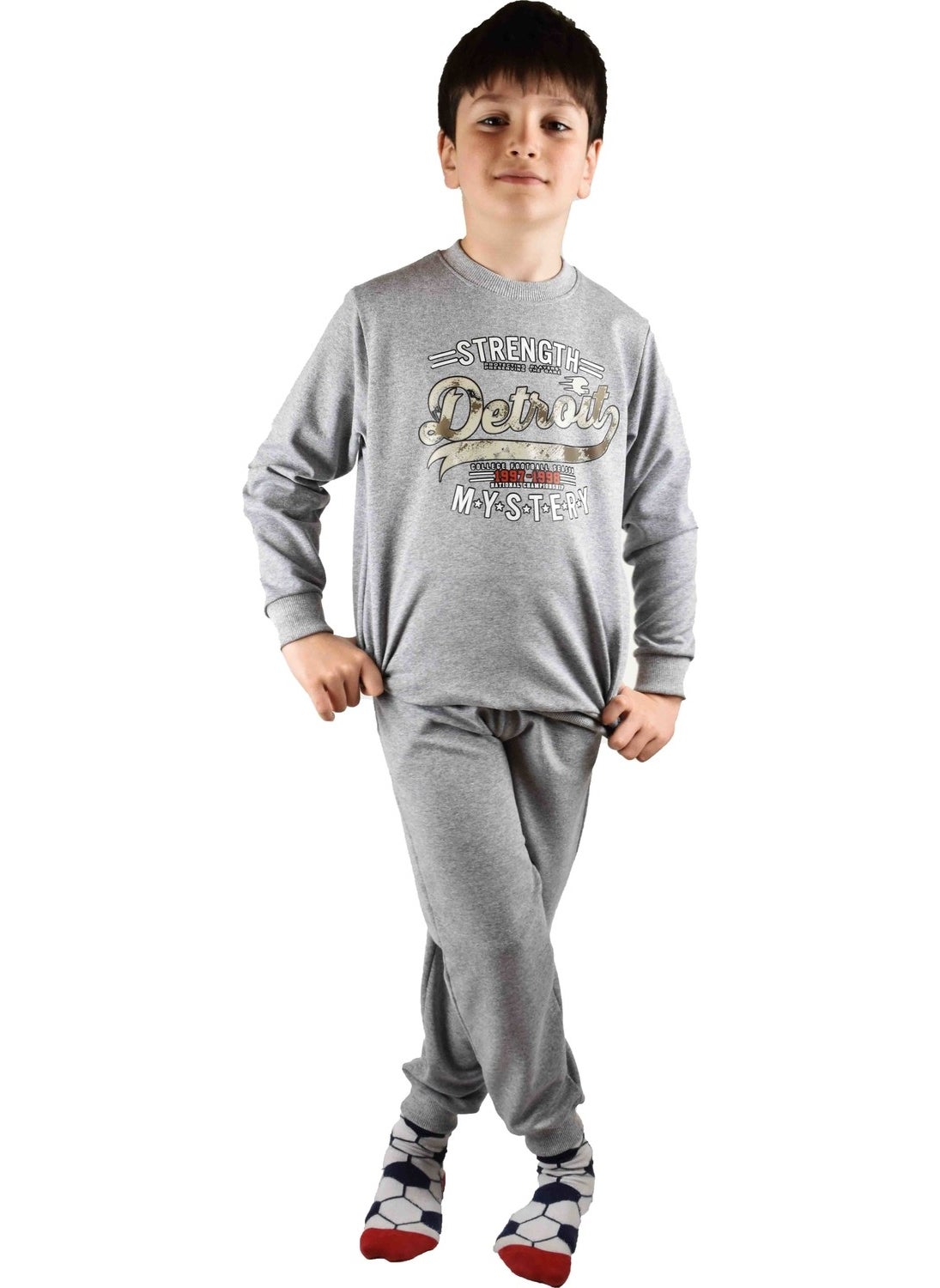 Men's Waiter Printed Gray Cotton Tracksuit Set