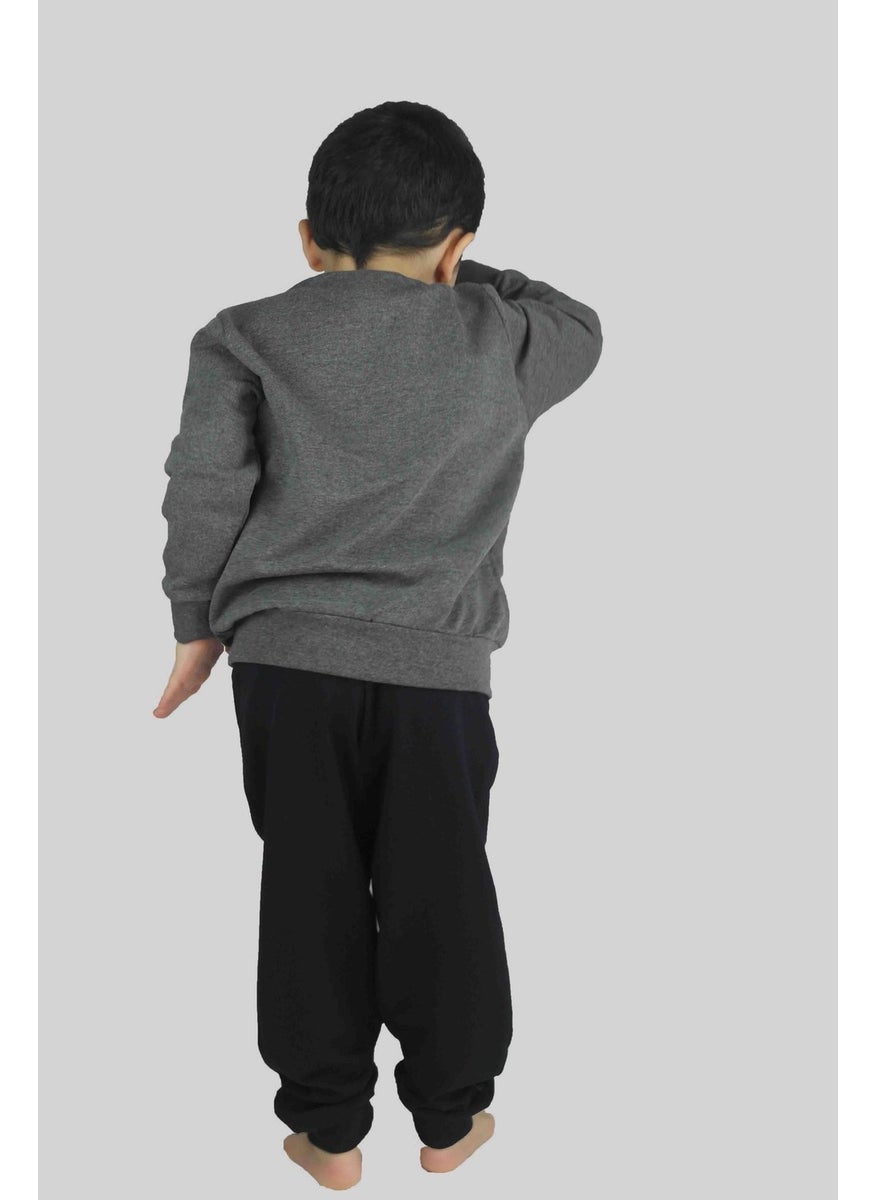 Boy's Printed Anthracite Cotton Tracksuit Set