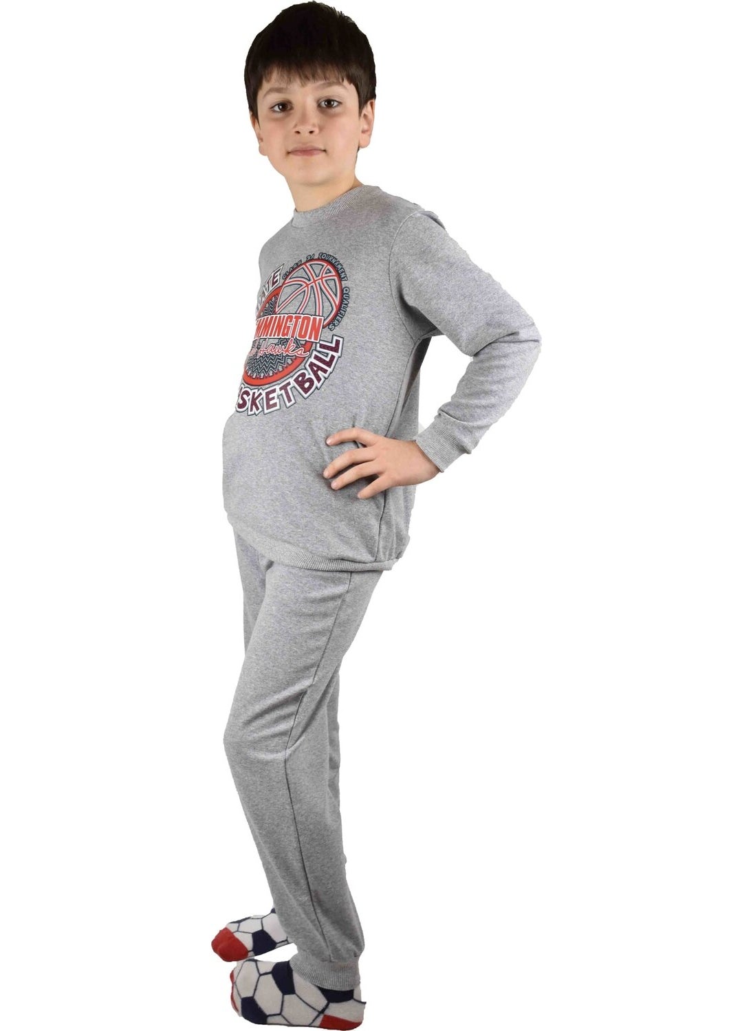 Men's Waiter Printed Gray Cotton Tracksuit Set