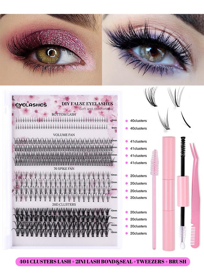 4 Styles DIY Eyelash Extension Kit 404 Clusters, 5-16MM Mixed Individual Lashes Cluster, Natural Curl Personal Eyelash Set, Segmented False Eyelashes, Thick Eyelashes