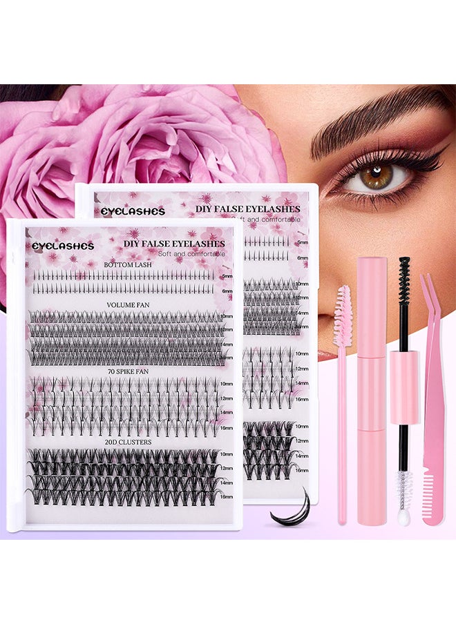 4 Styles DIY Eyelash Extension Kit 404 Clusters, 5-16MM Mixed Individual Lashes Cluster, Natural Curl Personal Eyelash Set, Segmented False Eyelashes, Thick Eyelashes