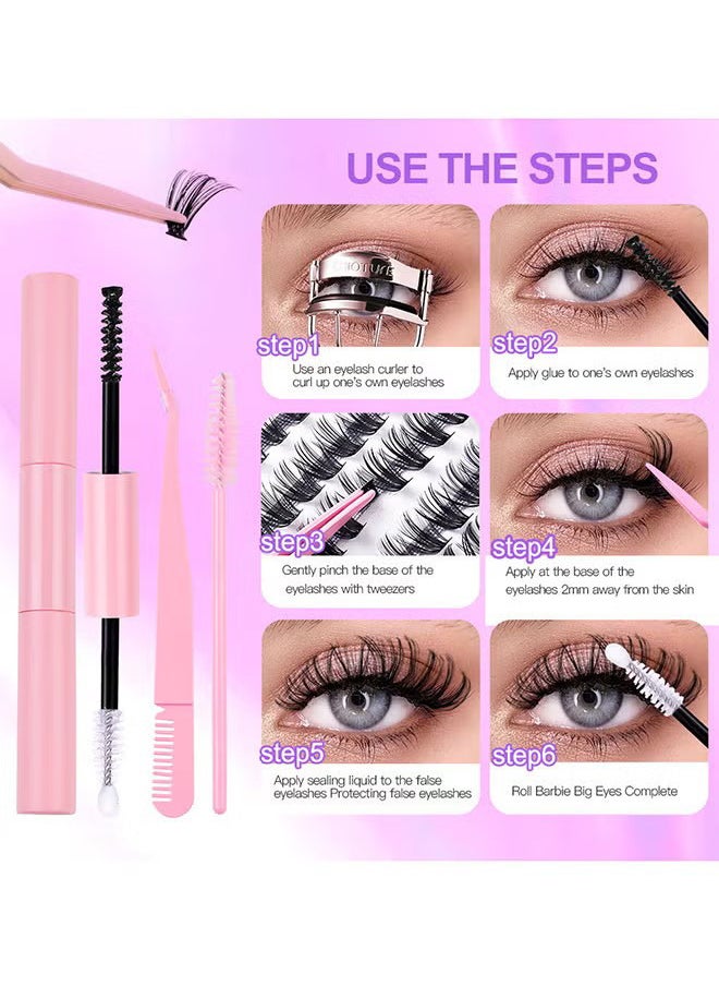 4 Styles DIY Eyelash Extension Kit 404 Clusters, 5-16MM Mixed Individual Lashes Cluster, Natural Curl Personal Eyelash Set, Segmented False Eyelashes, Thick Eyelashes