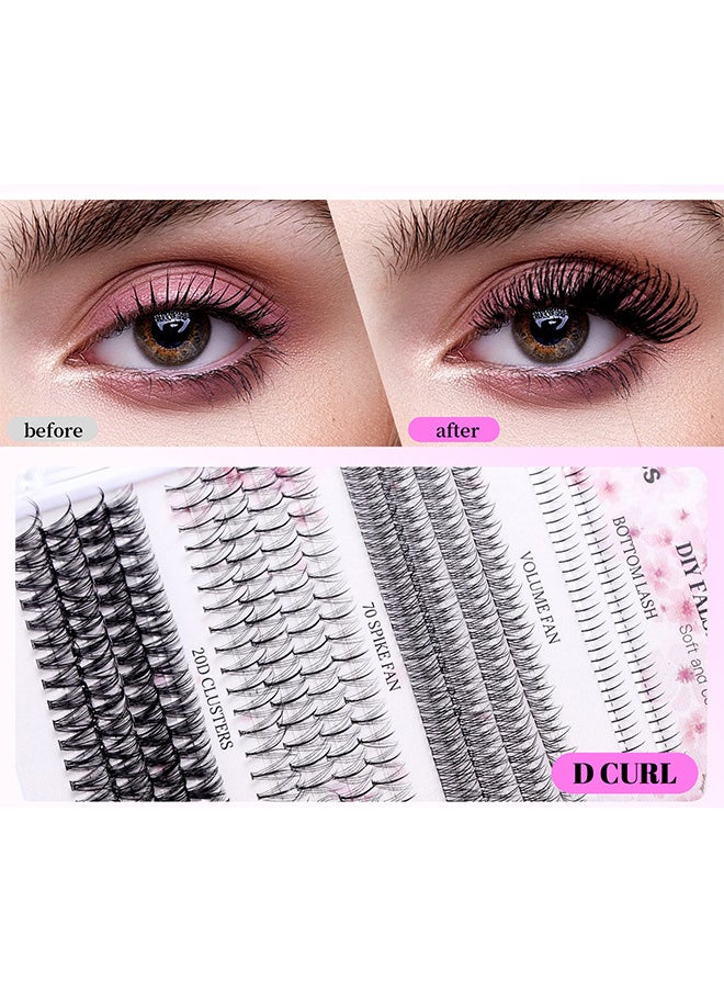 4 Styles DIY Eyelash Extension Kit 404 Clusters, 5-16MM Mixed Individual Lashes Cluster, Natural Curl Personal Eyelash Set, Segmented False Eyelashes, Thick Eyelashes