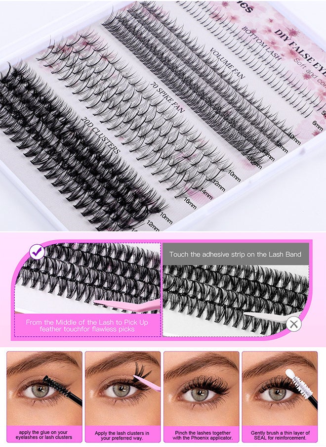 4 Styles DIY Eyelash Extension Kit 404 Clusters, 5-16MM Mixed Individual Lashes Cluster, Natural Curl Personal Eyelash Set, Segmented False Eyelashes, Thick Eyelashes