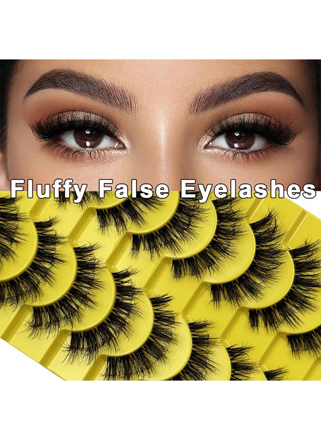 Natural False Eyelashes Faux Mink Lashes Wispy Eye Lashes, 3D Fluffy Long False Eyelashes, Soft Curly Wispy Dramatic Reusable Makeup Fake Eye Lashes 10 Pairs, Ideal For Girls Daily Use