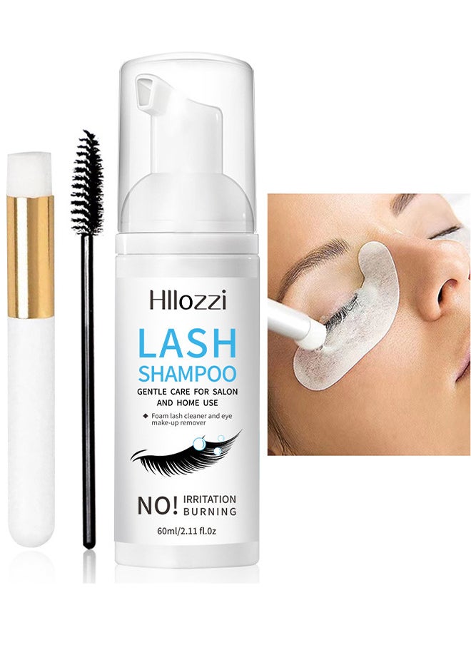 60ML Lash Shampoo For Lash Extensions 60ML Eyelash Extension Shampoo Eyelash Extension Foam And Brushes Eyelid Cleanser For Makeup Remover Paraben For Eyelash Extensions Salon And Home Use